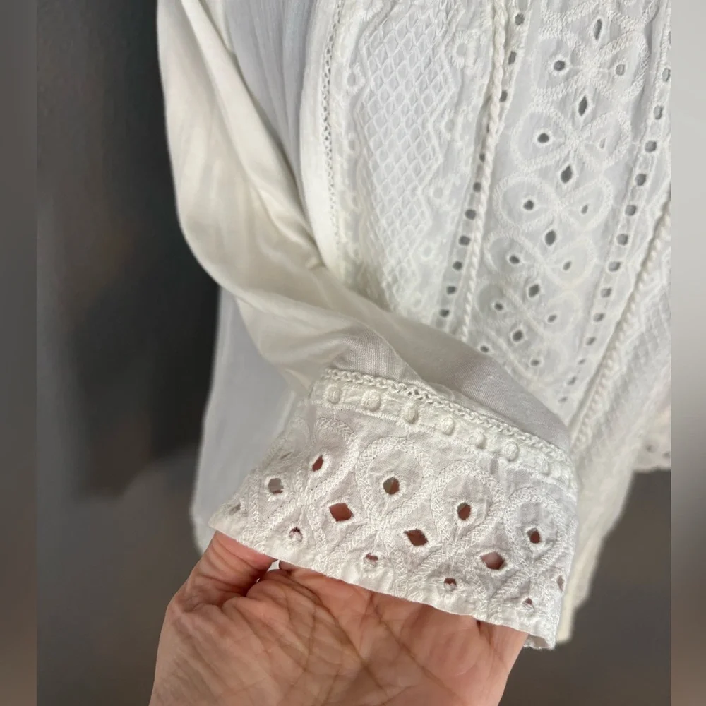 Knox Rose Boho White Peasant Embroidered Blouse Size M - Picture 8 of 11